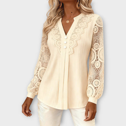 Blusa plissettata con Maniche di Pizzo Elegante
