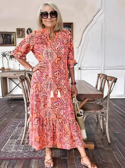 Mevelyn - Abito Bohemio di Paisley con Borlas e Cinta