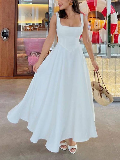 Elara | Abito Midi di Collo Cuadrado Elegante
