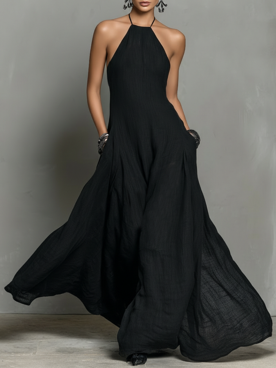 Abito maxi Senza maniche in Misto in lino Minimalista per donna