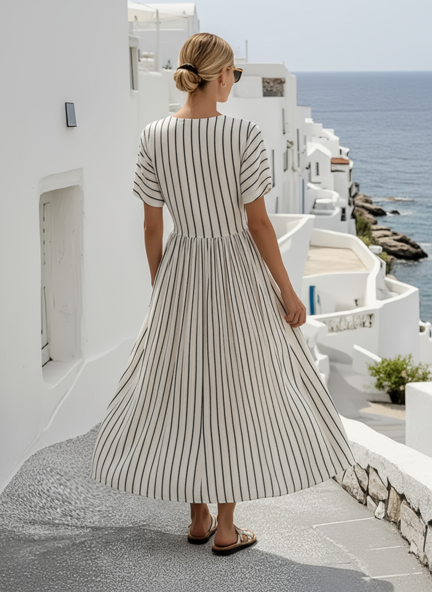 Abito di lino elegante con vita cruzada