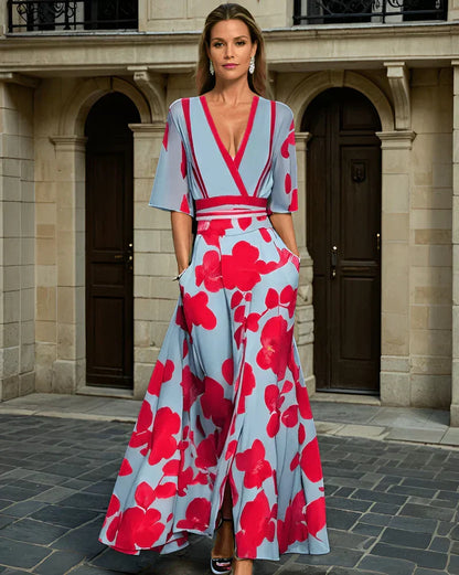 Elisa - Abito Maxi Envoltura Elegante con Fiori