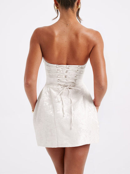 Mini Abito di Nudo Jacquard Amelia