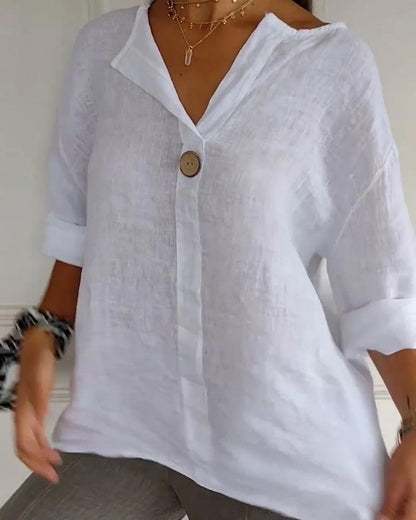 ARAI - Top di Bottoni in cotone e lino con collo a V