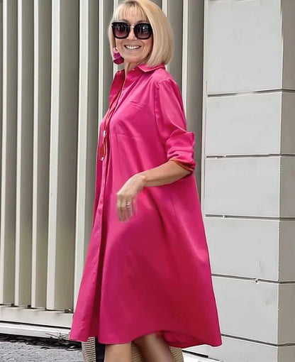 Vireya - Abito Midi con Collo di Camicia e Tasche