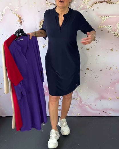 Olivia™ - Abito Casual Comodo con Scollo a V Sólido