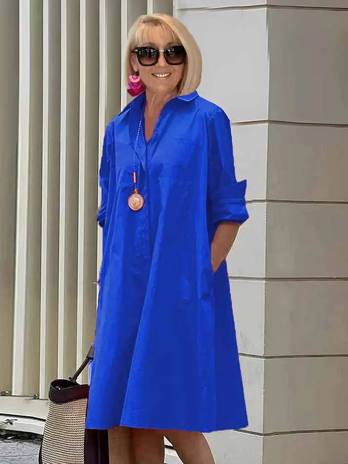 Vireya - Abito Midi con Collo di Camicia e Tasche