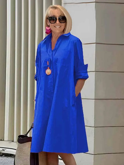 Vireya - Abito Midi con Collo di Camicia e Tasche