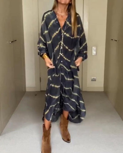 BOMEA - Abito lungo di Righe Boho con Maniche lunghe