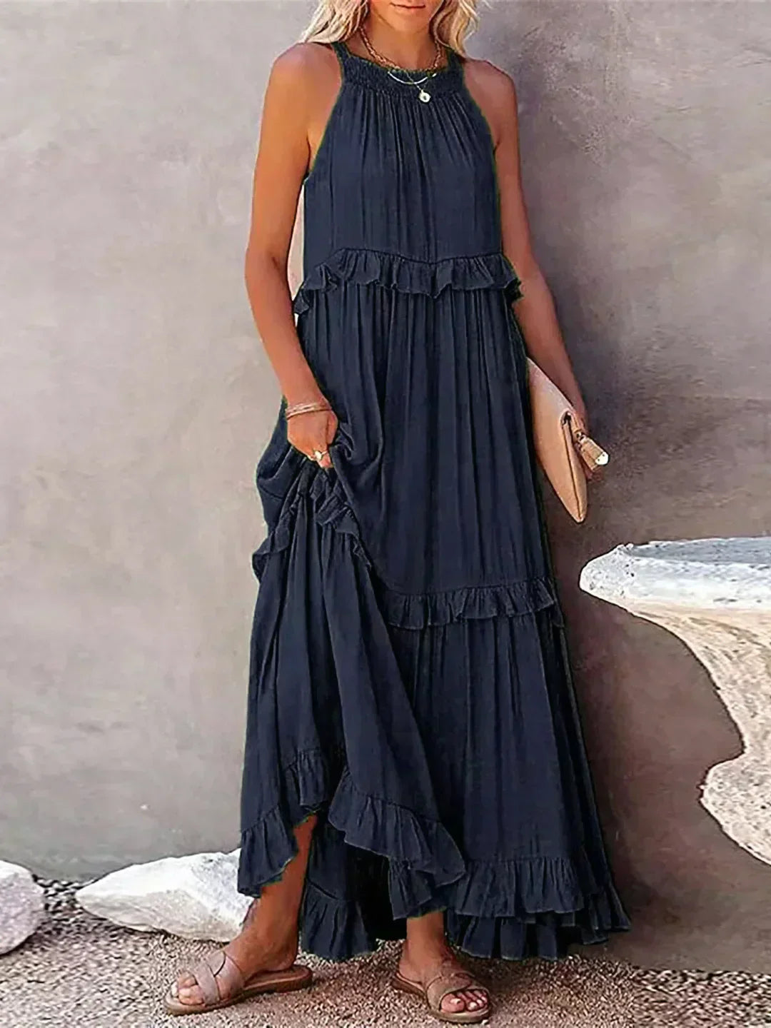Ilona - Abito Halter con Volant e Tasche Maxi