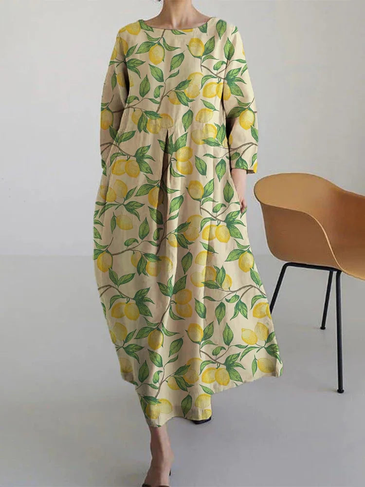 Basil - Abito midi Largo con Stampa di Limón alla moda