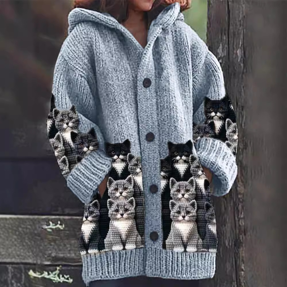 Jasmin - Cardigan in maglia Caldo e morbido con stampa di Gato