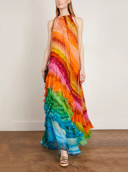 LUNA – ABITO CON VOLANT IRIS IN MULTICOLORE
