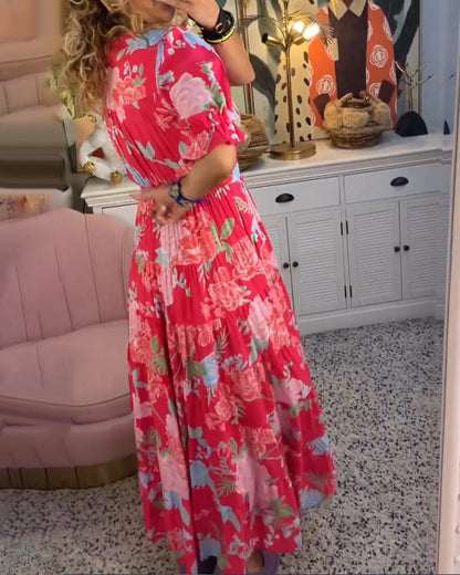 Catrisa ~ Abito Floreale con scollo a V e Tasche