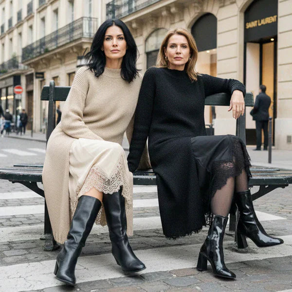Miraluna | Abito midi Elegante con dettaglio di Pizzo