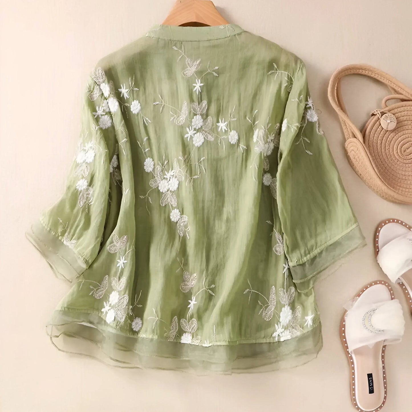 Peyton - Top di Cotone con Fiori Ricamate