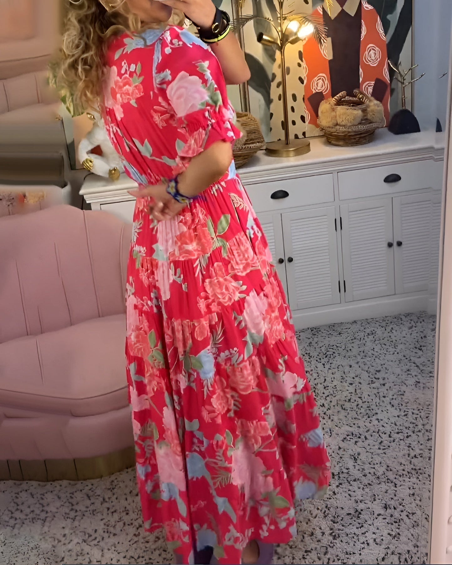 Carine | Abito di fiori con scollo a V e tasche