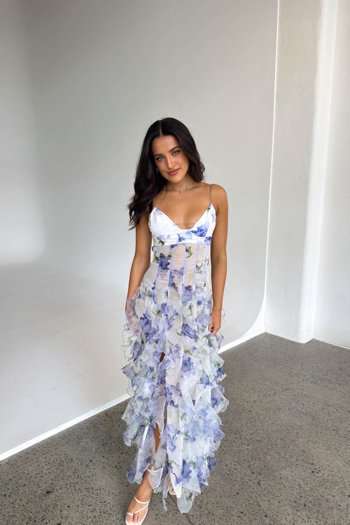 Noemi - Abito maxi con Spalline sottili e Stampa floreale