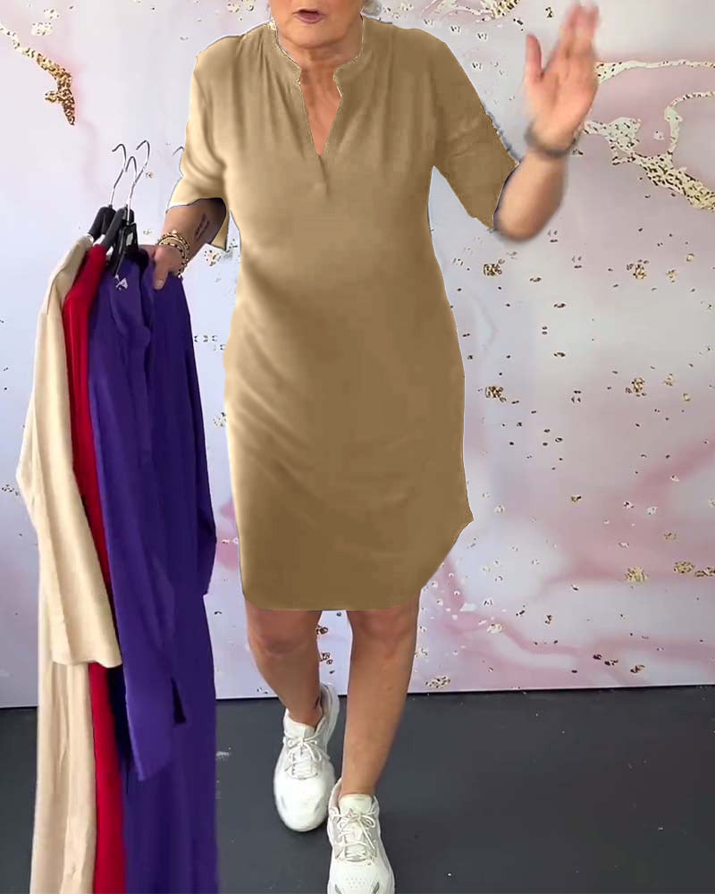 Olivia™ - Abito Casual Comodo con Scollo a V Sólido