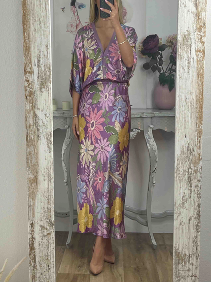 Elegante Camicia Off-shoulder di Satin con Stampa Floreale