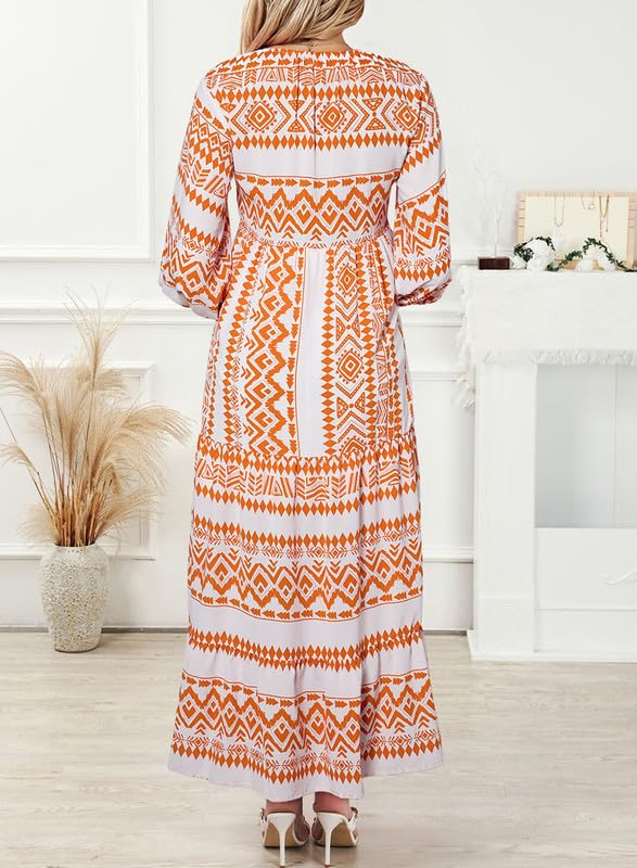 WINONA – ABITO MAXI GEOMETRICO BOHEMIO CON MANICHE A PALLONCINO PER DONNA