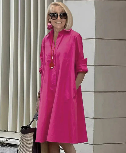 Vireya - Abito Midi con Collo di Camicia e Tasche