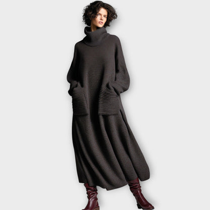 Abito Maxi di Maglia con Collo alto