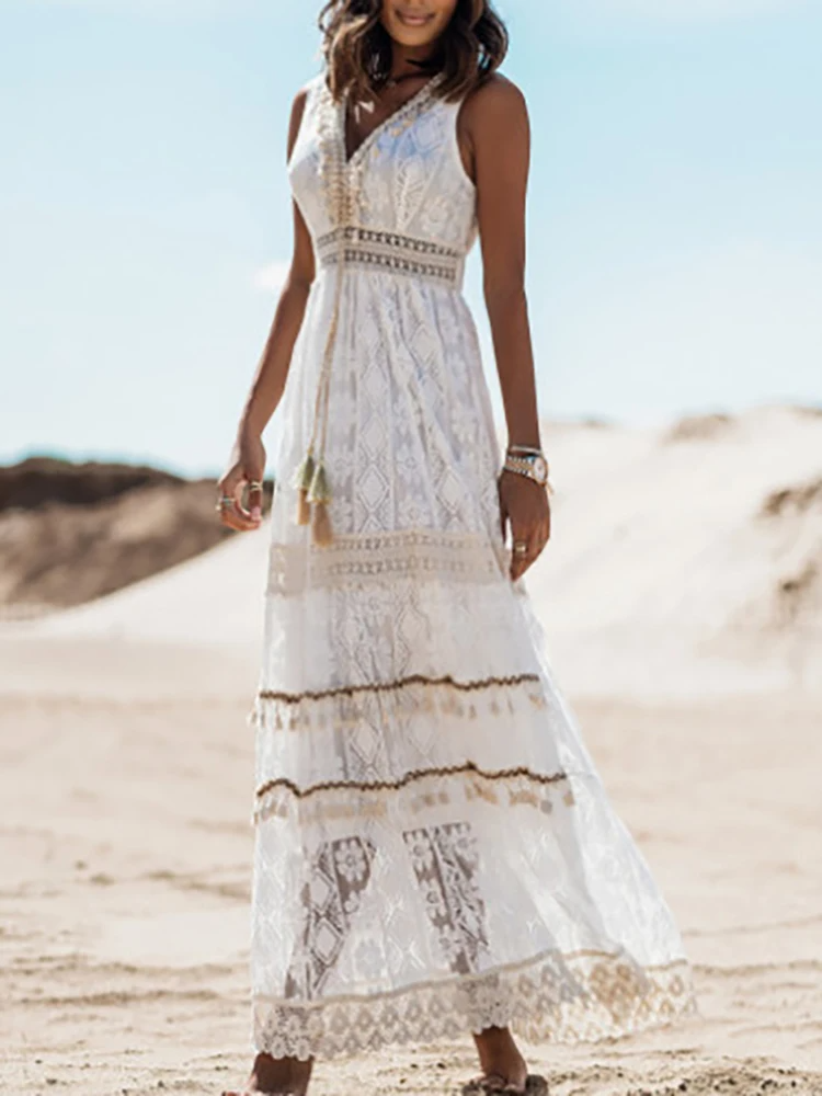 Emerson - Abito Boho di Cuerda con Borlas Vintage