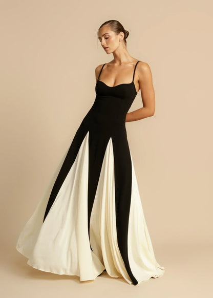 Celia | Abito maxi Elegante con Volant in Contrasto