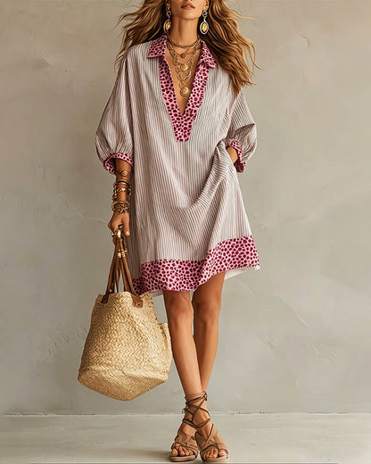 Camicia leopardata con Pannello Stampato e Maniche a sbuffo