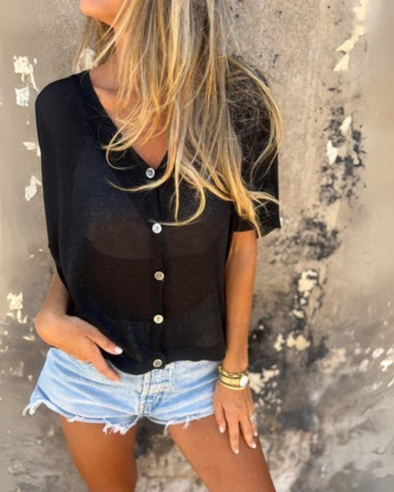 Hadley - Camicia a maniche corte Casual con scollo a V