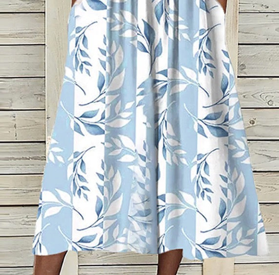 Abito midi Unico con Stampa di Plantas in Blu e Giacca