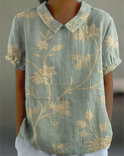 Beatrix | Camicia di Cotone-Lino Floreale Retrò