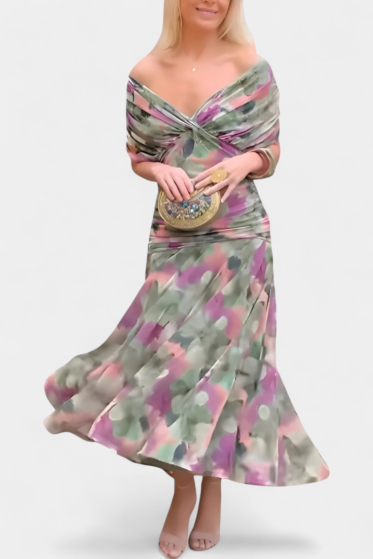 Abigail | Abito lungo Floreale con Scollo a V