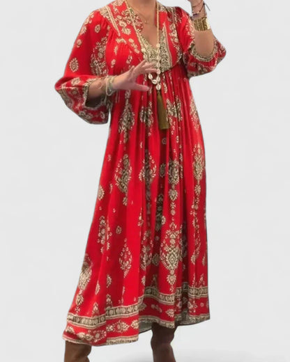 CLAIRE – ABITO MAXI BOHO CON scollo a V