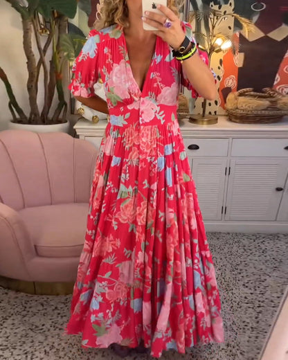 Catrisa ~ Abito Floreale con scollo a V e Tasche