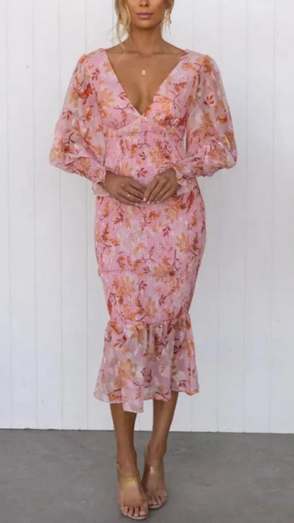 Miley - Abito Midi con Stampato Floreale