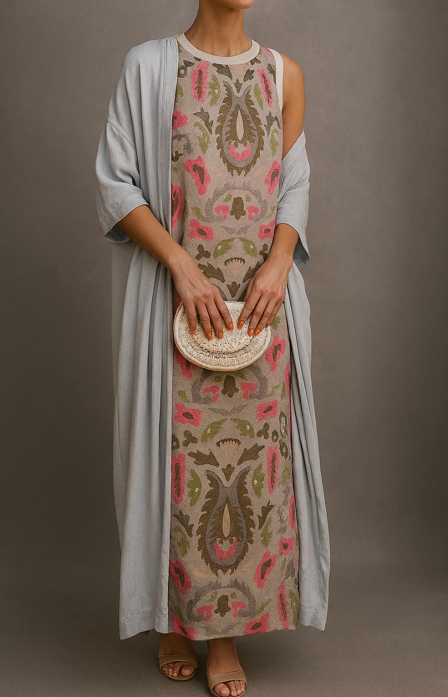 Corvalisse | Elegante abito maxi con chal coordinato