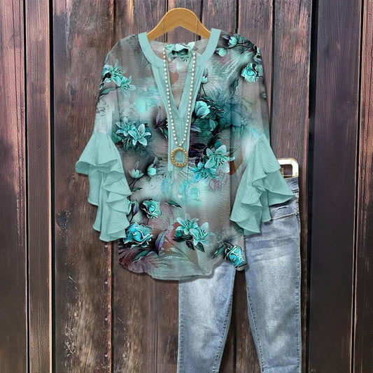 Peyton™ - BLUSA IN STAMPA FLOREALE VINTAGE CON DESIGN ELEGANTE