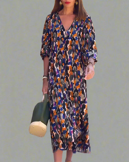 Walburga | Abito Maxi Rétro con scollo a V e Comfort Elegante