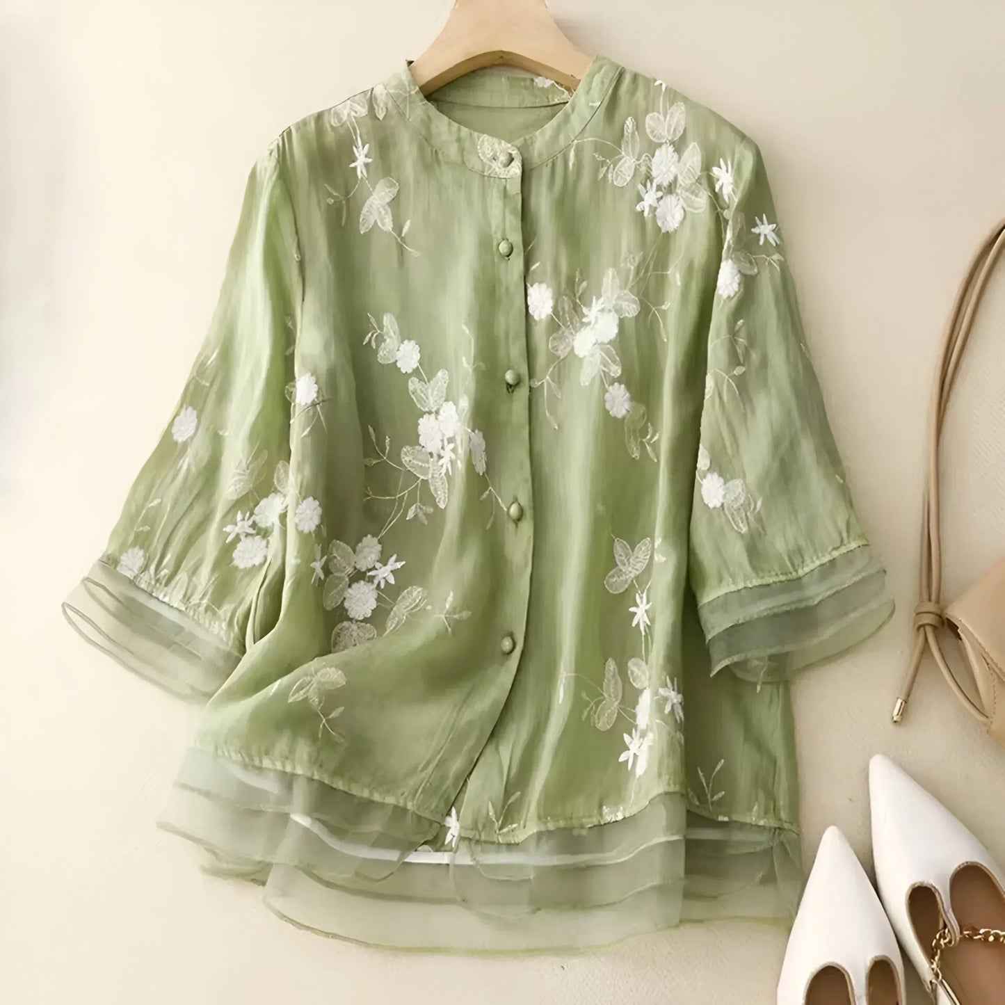 Peyton - Top di Cotone con Fiori Ricamate