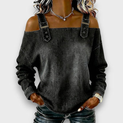 Elama – Top di Denim Senza Spalle