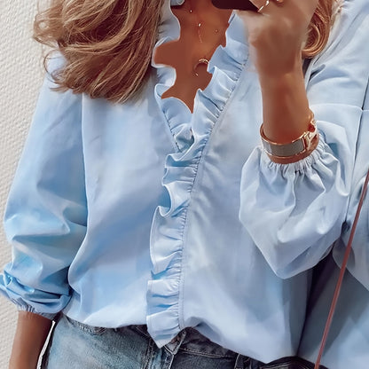 Angeline – Blusa con Volant e scollo a V