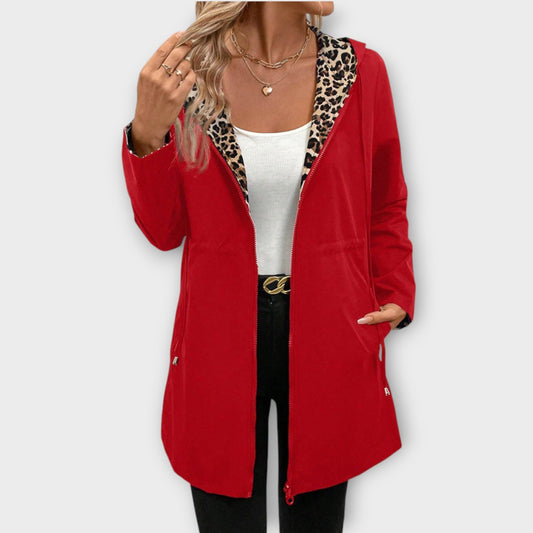 Cappotto reversibile con cappuccio e stampa leopardata