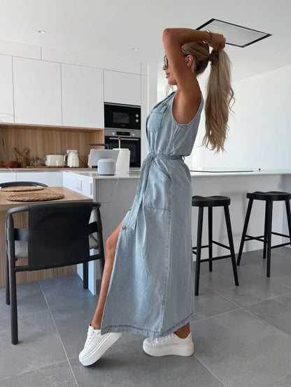 Abito maxi in denim - Taglio fluido e Senza tempo
