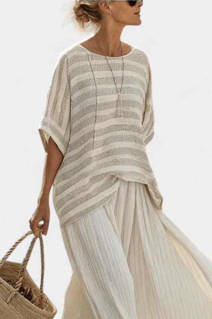 Westlyn | Top di Bambù a Righe Comodo e Pantaloni di Lino Fluidos