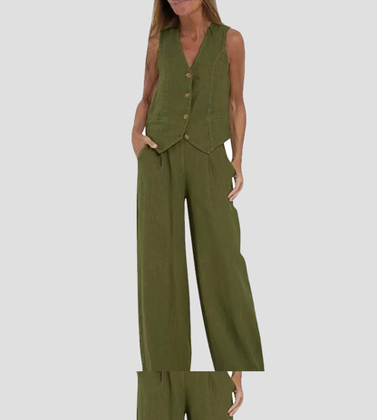 Jessica - Set di Gilet Abotonado e Pantaloni a gamba larga