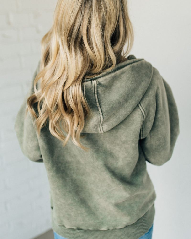 NALAS - Felpa con cappuccio Henley di Lavaggio acid wash