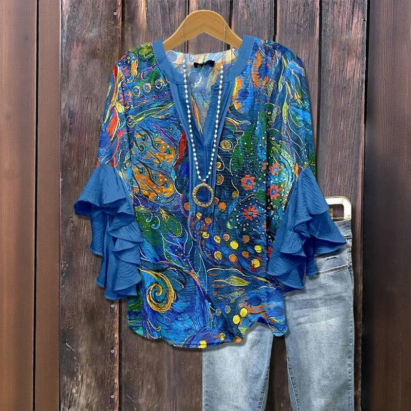 Eden™ - BLUSA VINTAGE CON STAMPA ASTRAL E DESIGN ELEGANTE