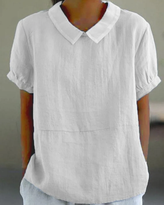 Beatrix - Camicia di Cotone-Lino con Fiori Retrò